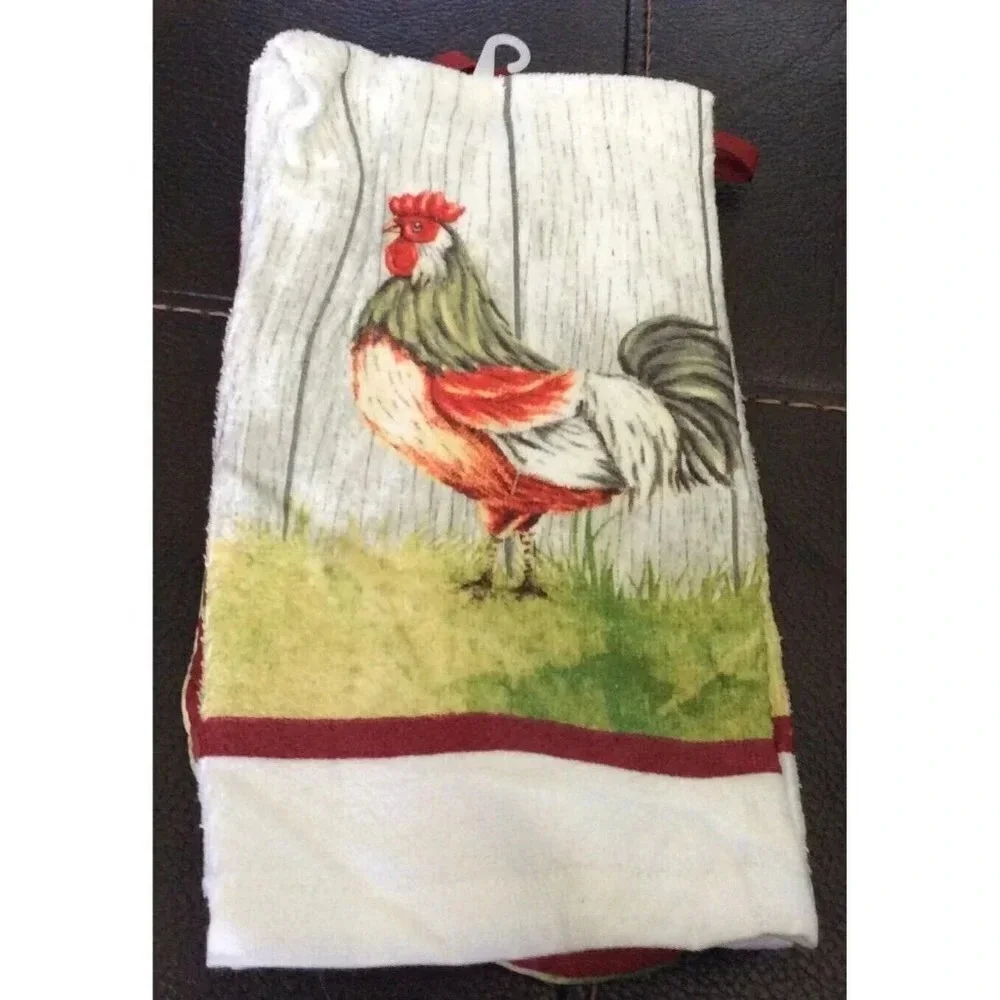 5 Piece Kitchen Set Rooster Chicken Oven Mitt 2 Kitchen Towels 2 Pot Holders NEW